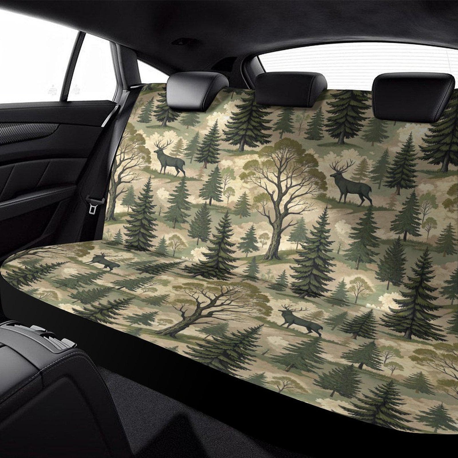 Forest Deer Camo Car Back Seat Cover | Stretch Fit SUV Truck | 95% Polyester