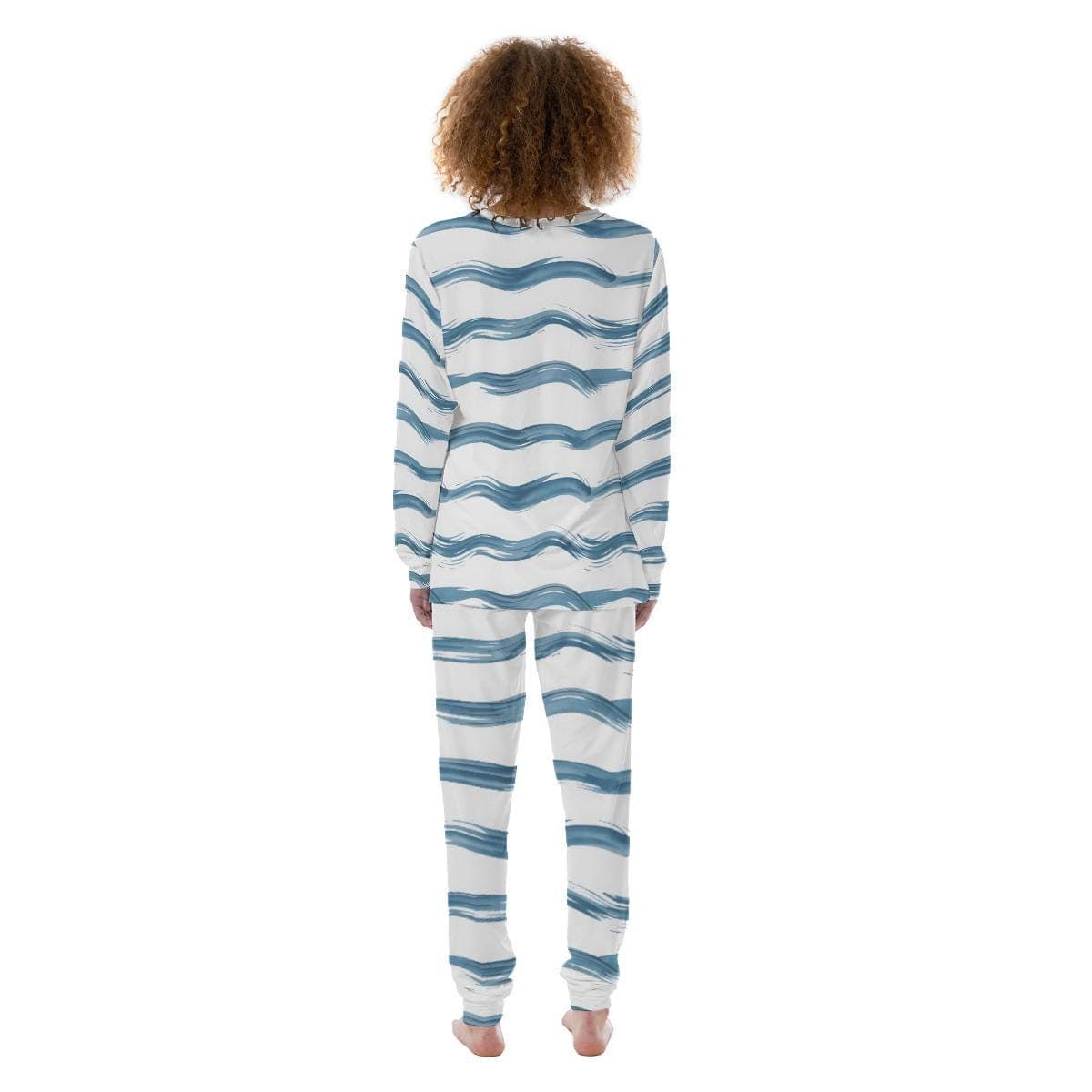 Blue Brushstroke Wave Pajama Set | Cozy Women's Striped Loungewear | Soft & Skin-Friendly PJs | Artistic Sleepwear