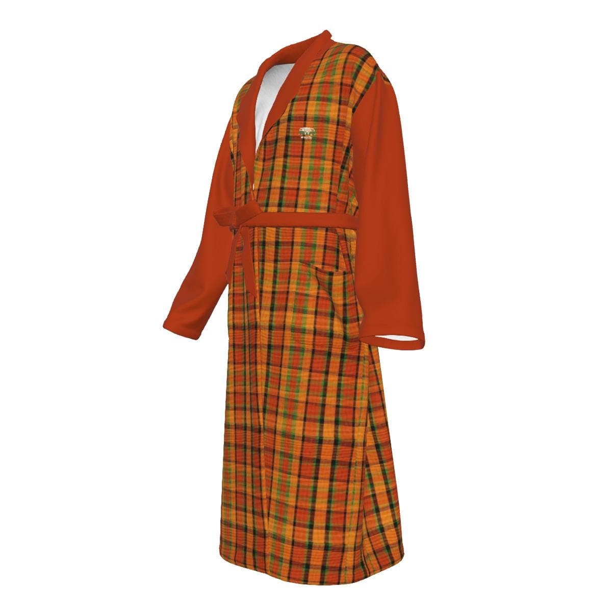 Orange Plaid Jersey Robe | Unisex Loungewear with Pockets