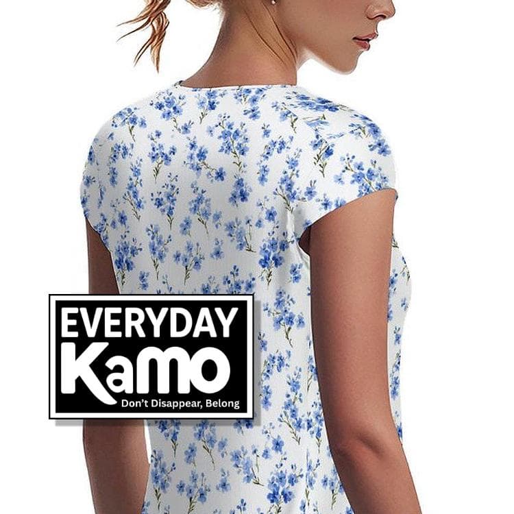 Blue Floral Ice Silk T-Shirt | Women's UPF 50+ Sun Protection Tee | Breathable Summer Blossom Top