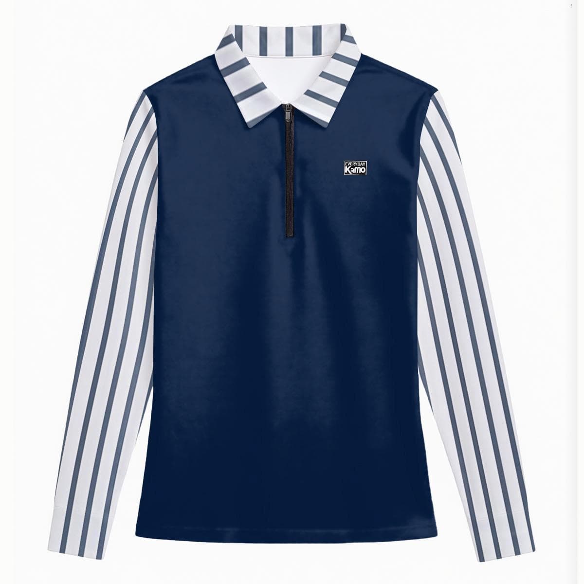 Striped Sleeve Quarter Zip Polo Shirt | Navy Blue Activewear
