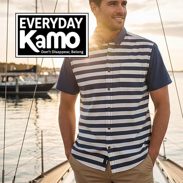 Men's Nautical Striped Slub Cotton Shirt | Short Sleeve Resort Top