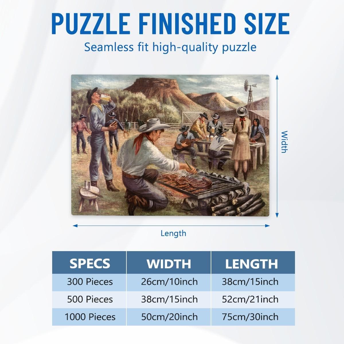 Western Cowboys BBQ Jigsaw Puzzle 1000 Piece | Vintage Ranch Scene