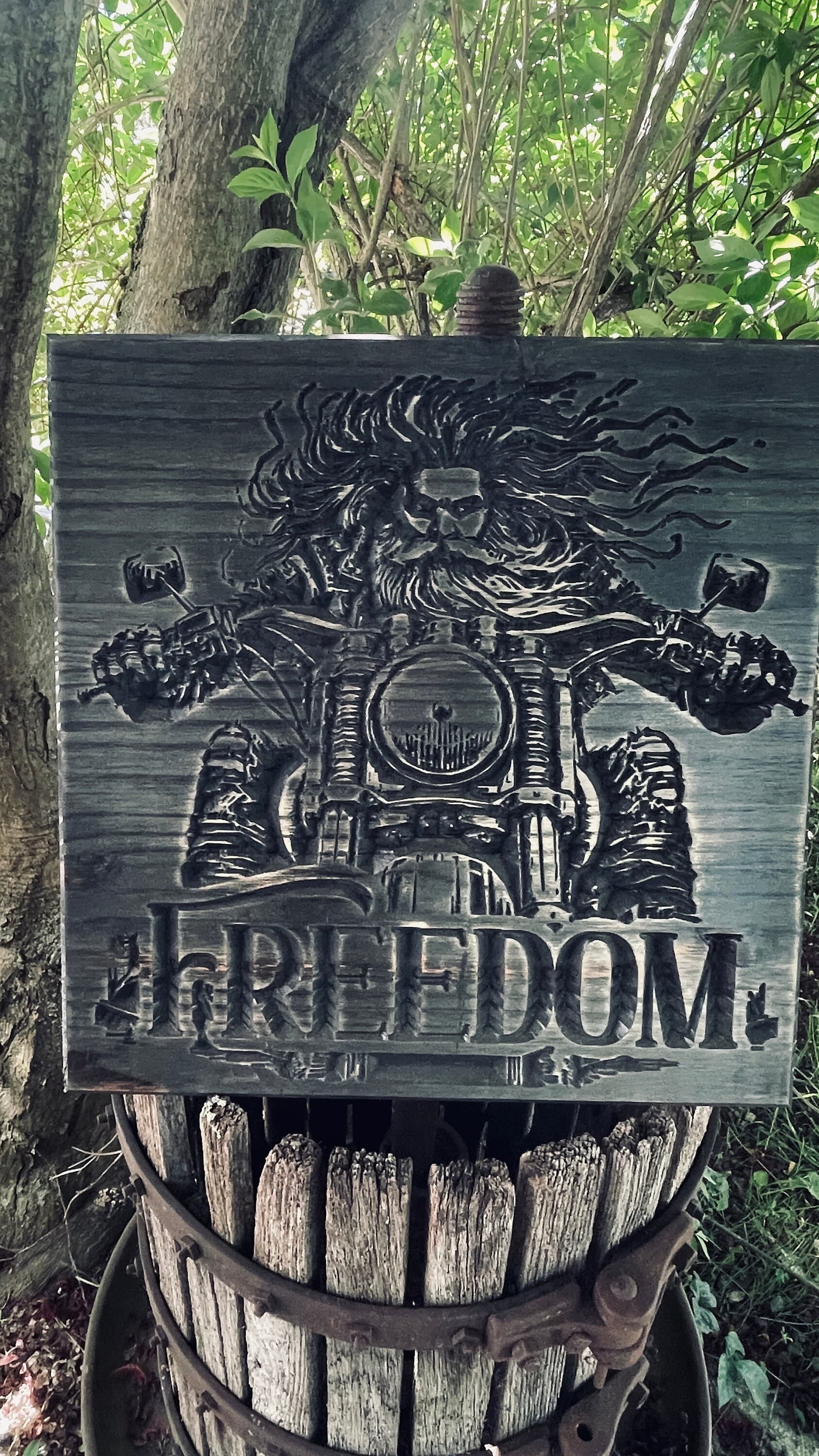 Freedom Rider Carved Wood Sign