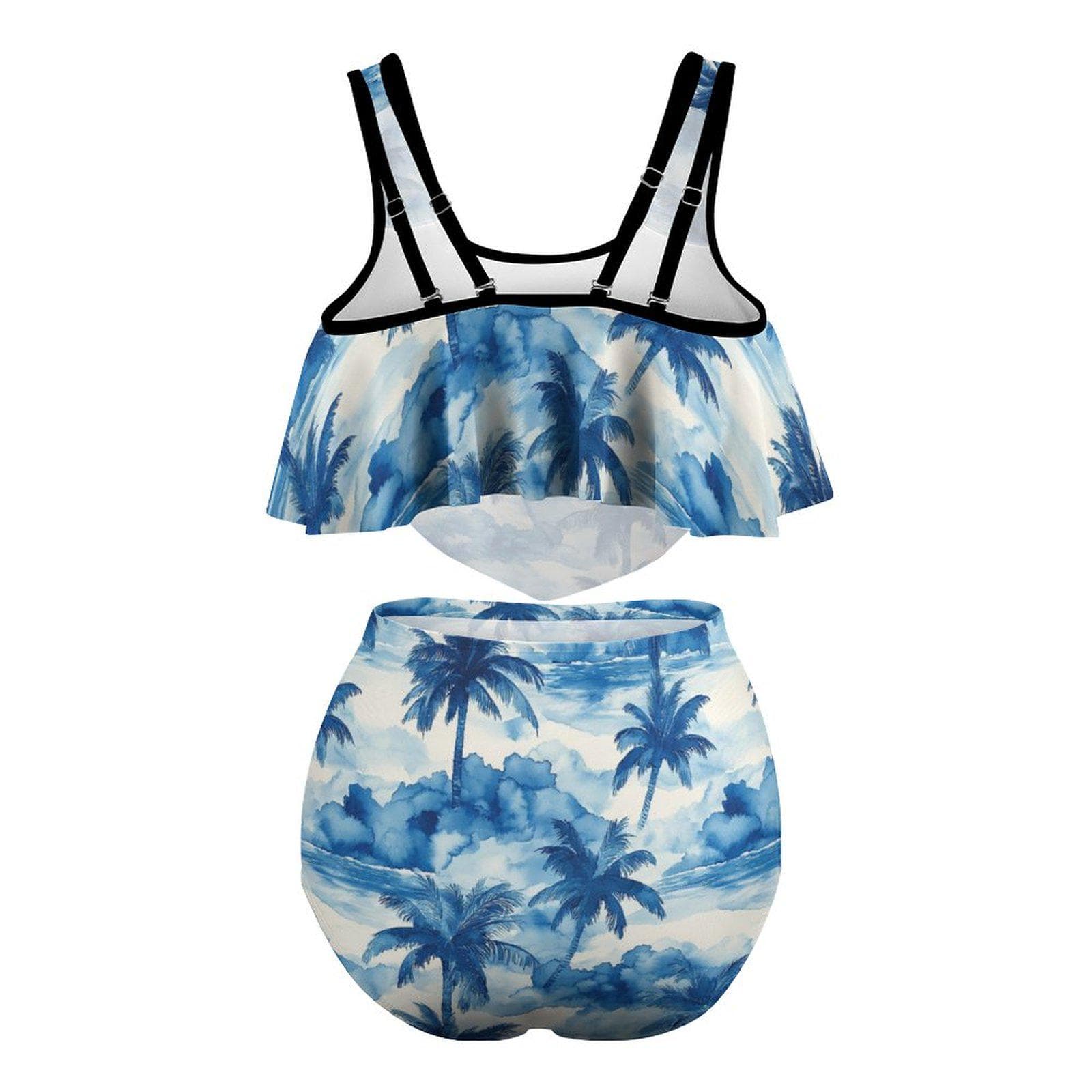 Plus Size Flounce Bikini Set | Tropical Palm Tree Print High Waisted Swimsuit
