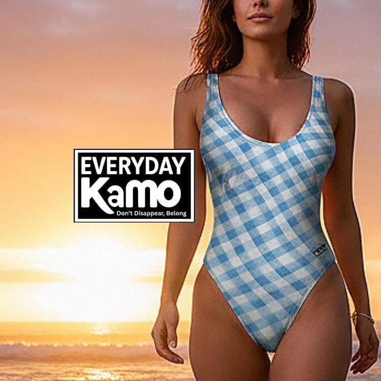 Everyday Kamo Blue Checkered High-Cut One Piece Swimsuit
