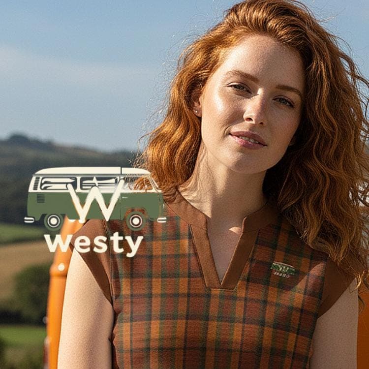 Westy Camper Van Plaid V-Neck Top - Road Trip Adventure Shirt