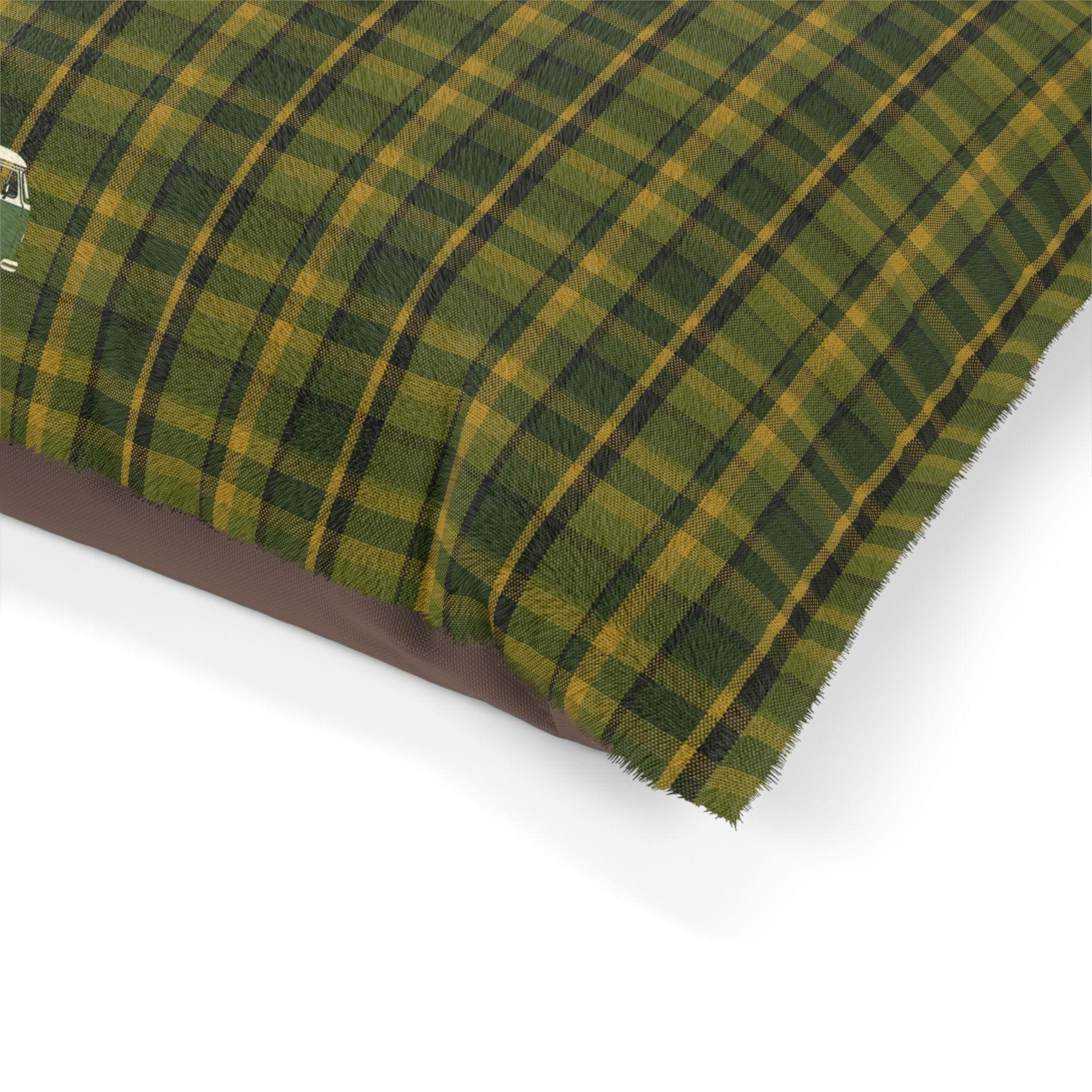 Green Plaid VW Westfalia Inspired Dog Bed, Retro Pet Cushion