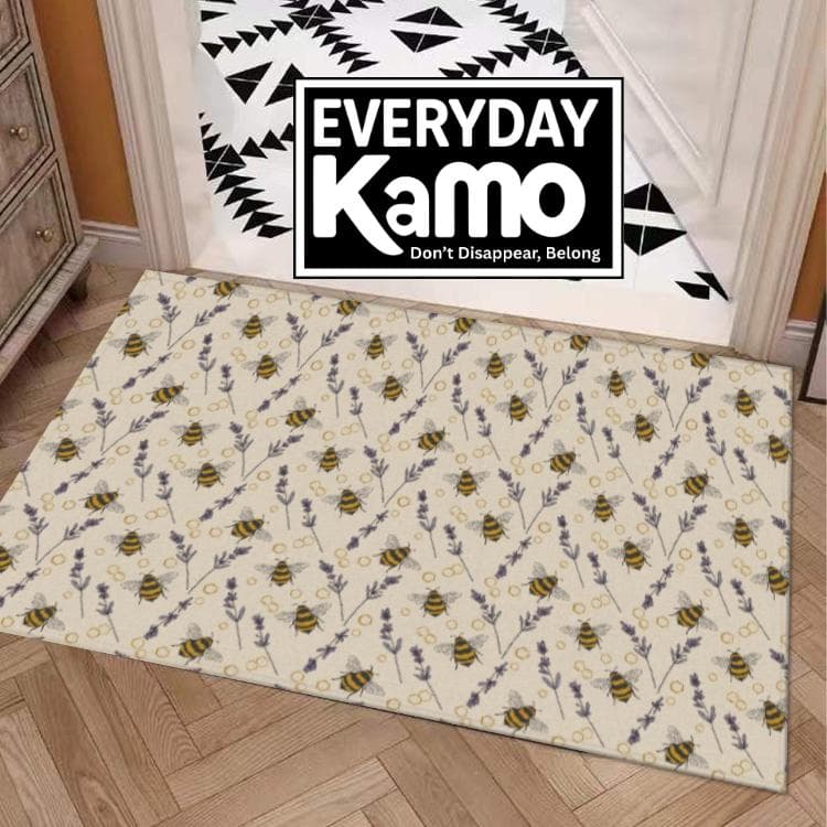 Whimsical Bee & Lavender Area Rug | Non-Slip Polyester Floor Mat | Stain Resistant | Cottagecore Home Decor
