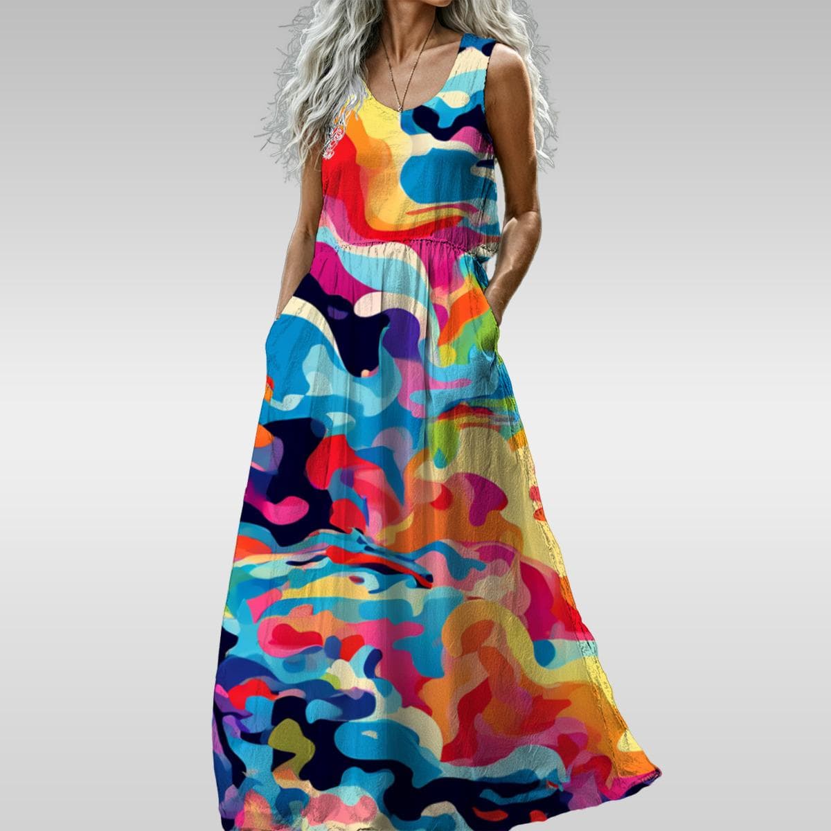 Colorful All-Over Print Women's Sleeveless Maxi Dress | Summer Beach