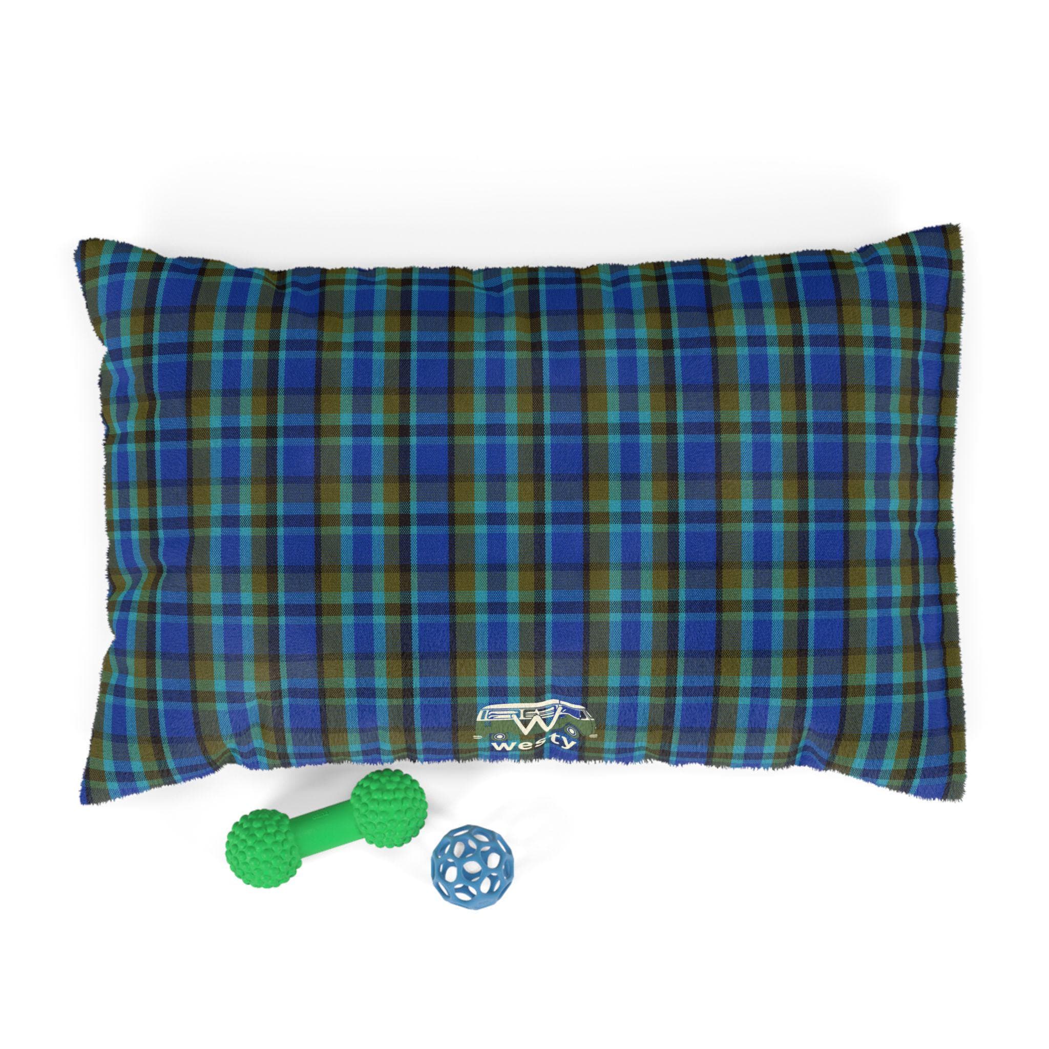 Blue Plaid VW Westfalia Inspired Dog Bed, Retro Pet Cushion