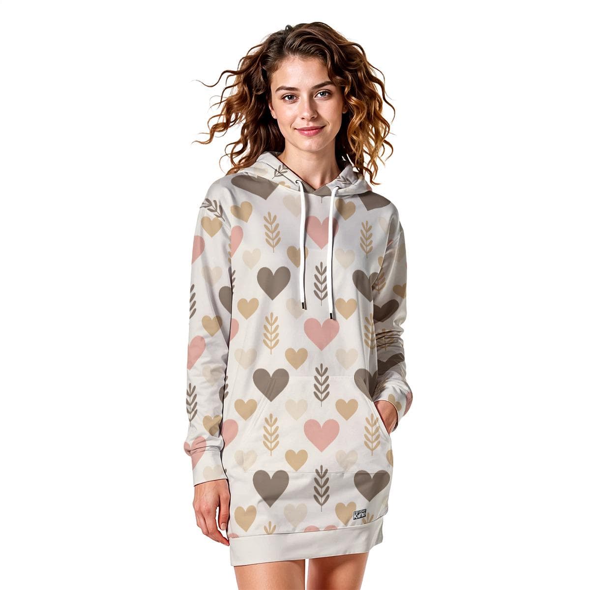 Heart Pattern Fur-Lined Hoodie Dress | Women's Tunic Sweatshirt