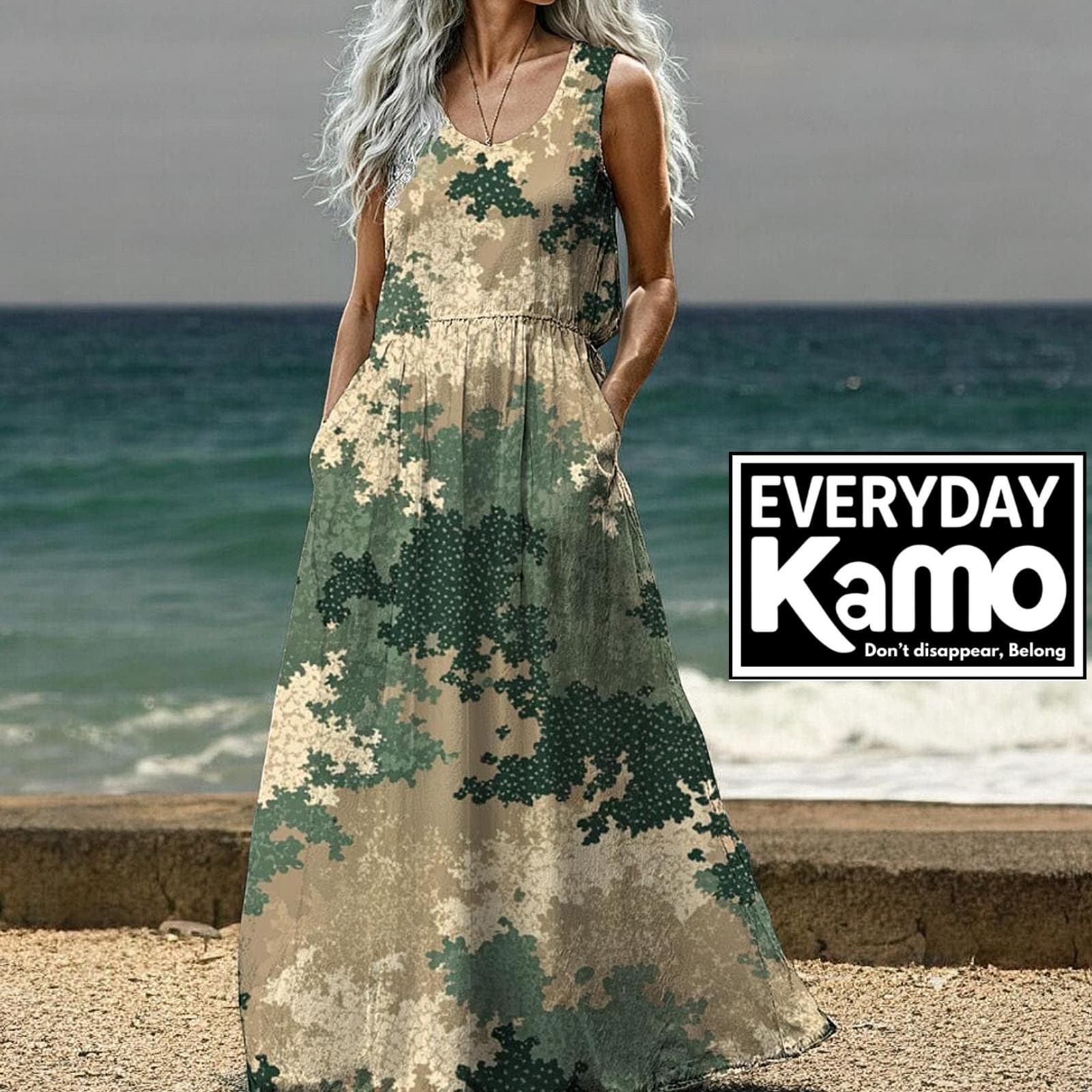 Everyday Kamo Camo Maxi Dress Sleeveless Pockets