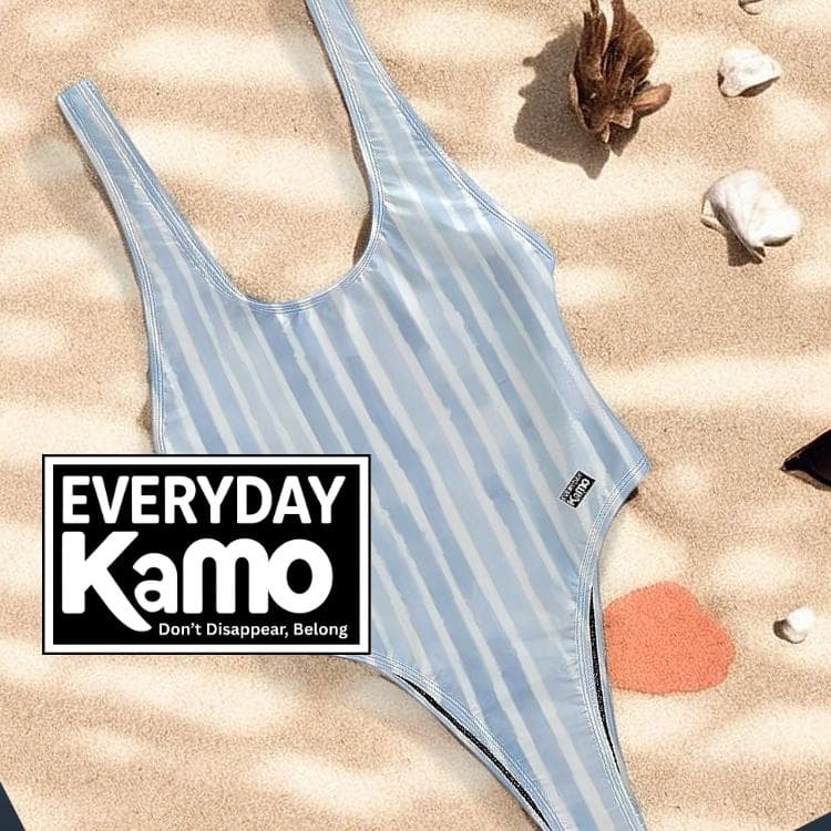 Everyday Kamo Urban Blue Stripe One Piece Swimsuit | Modern Chic High Cut Bathing Suit
