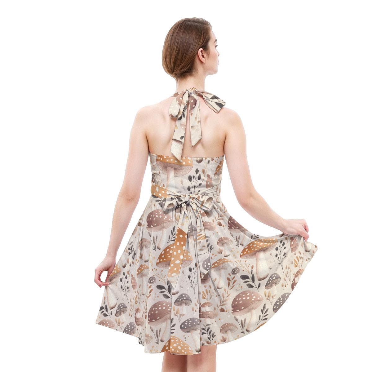 Mushroom Halter Sweetheart Skater Dress | Premium Milk Silk A-Line
