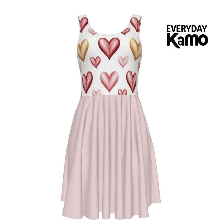 Sweetheart Skater Dress - Cute Heart Print Sleeveless Dress for Women