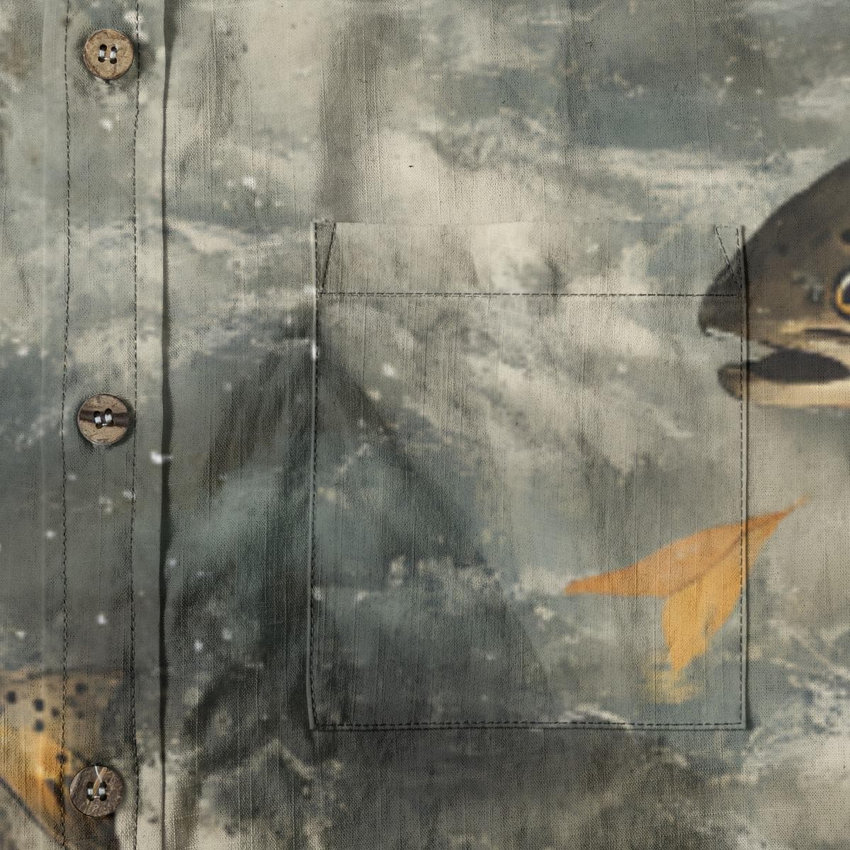 Trout River Print Cotton Shirt | Fishing Button Up, Nature Inspired