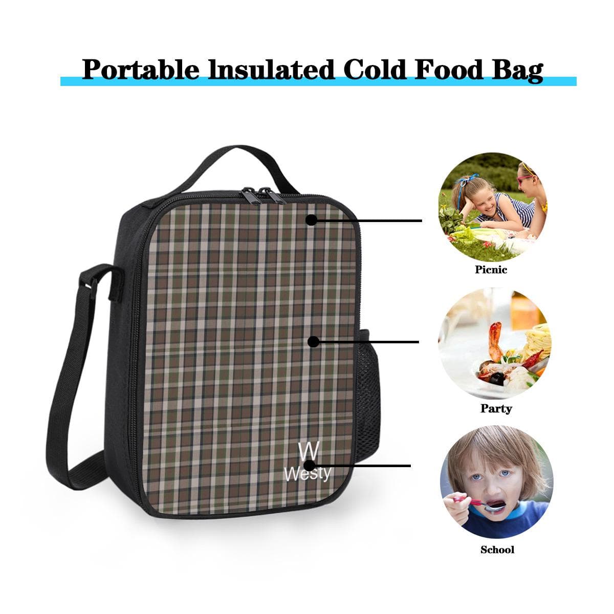 Westfalia Westy Brown Square insulated lunch bag｜Oxford cloth