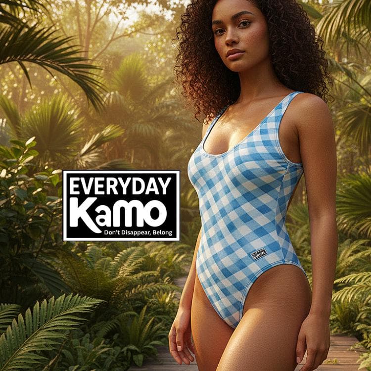 Everyday Kamo Blue Checkered High-Cut One Piece Swimsuit