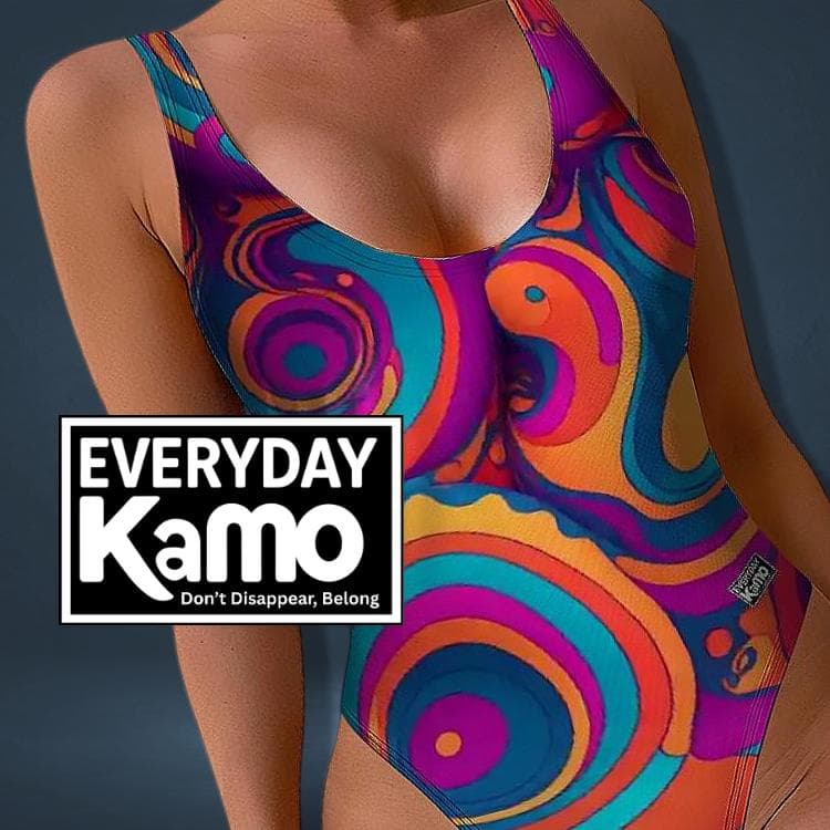 Everyday Kamo Psychedelic One-Piece Swimsuit | Vibrant Teal Orange Purple Swirl Bathing Suit