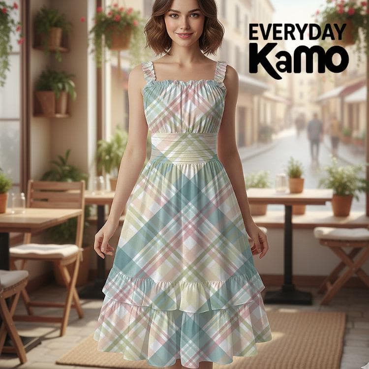 Pastel Plaid Ruffle Hem Summer Dress | Breathable Milk Silk Midi Dress | Beach Party Chic