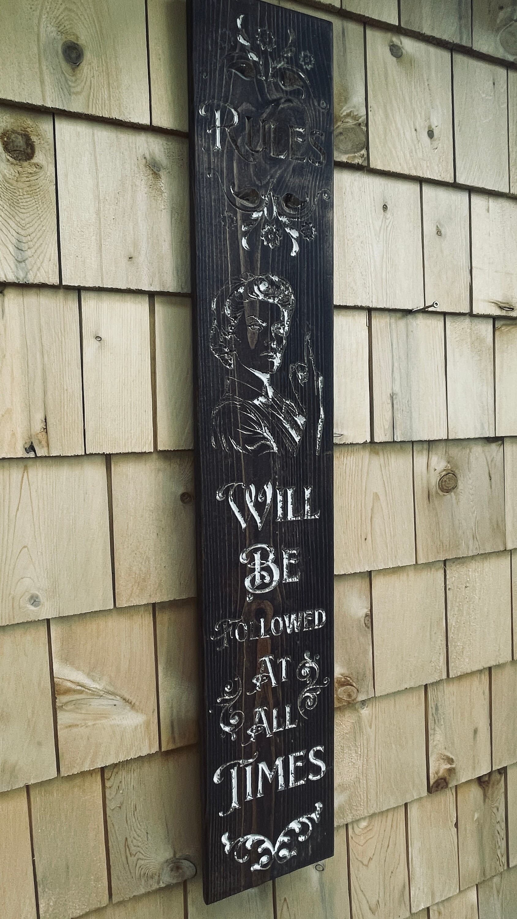 Rules Will Be Followed Real Pine Wood Carved Sign