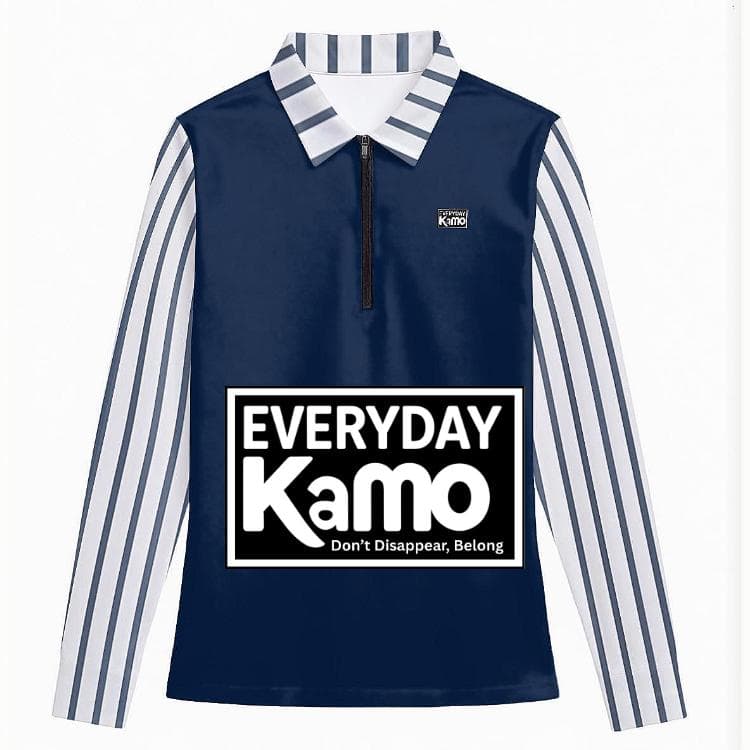 Striped Sleeve Quarter Zip Polo Shirt | Navy Blue Activewear