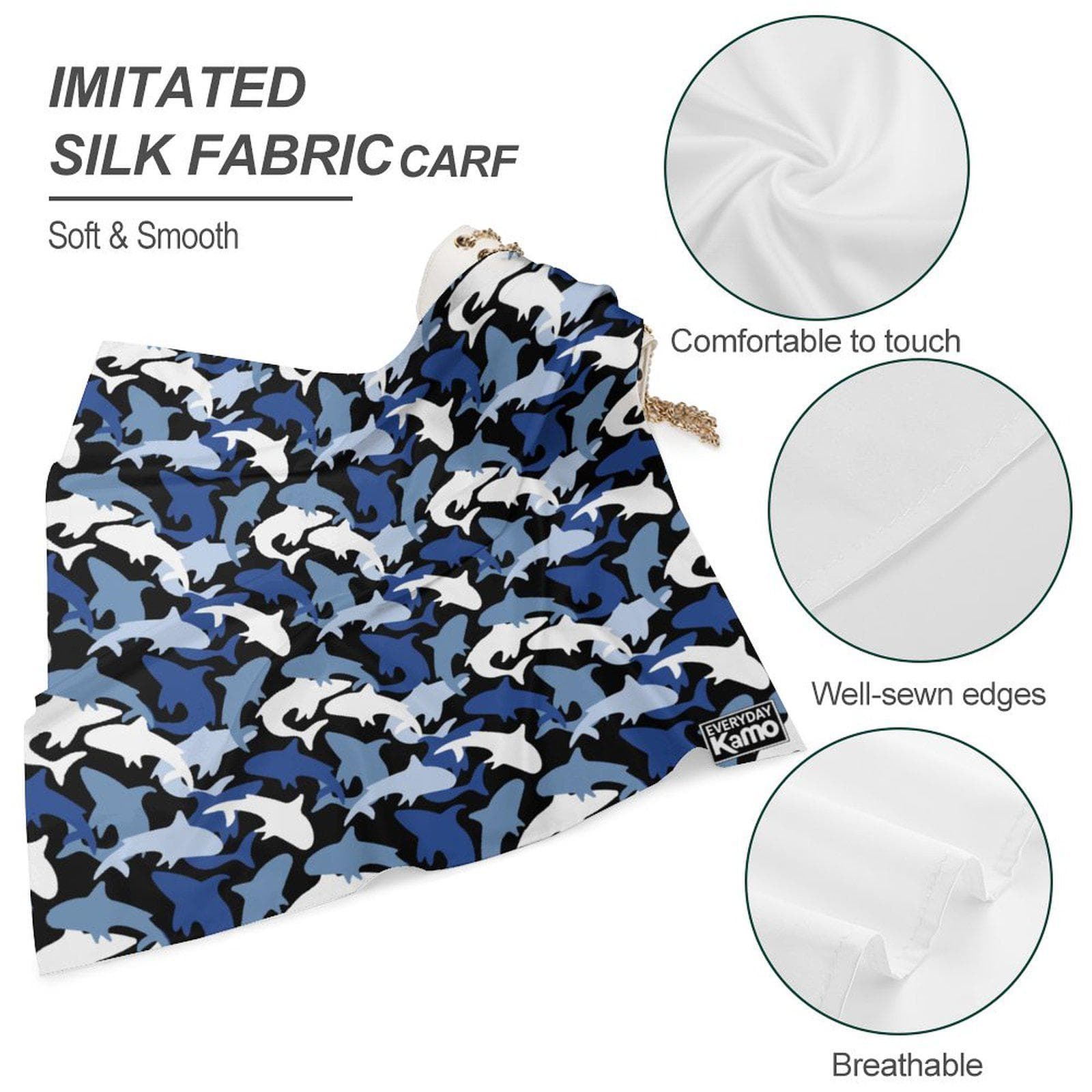 Everyday Kamo Blue Shark Camo Bandana | Silky Soft Imitated Silk Square Scarf | Versatile Ocean Print Neck Hair Accessory