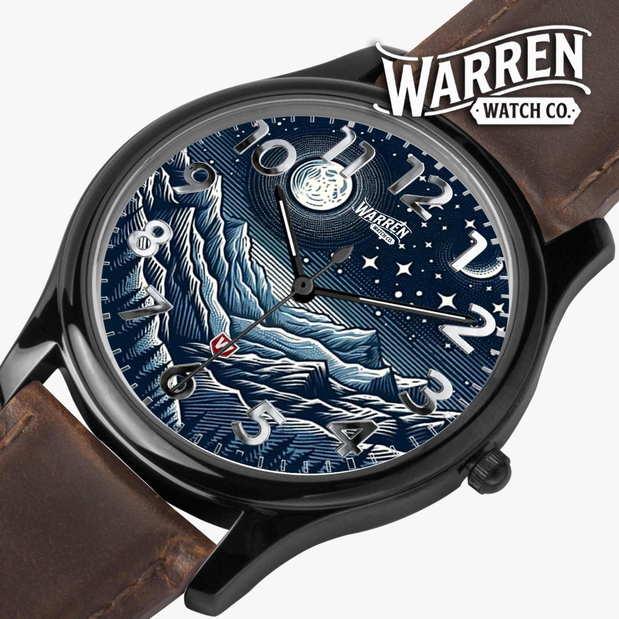 Unisex Mountain Night Sky Quartz Watch | Genuine Leather Band & Premium Stainless Steel Case