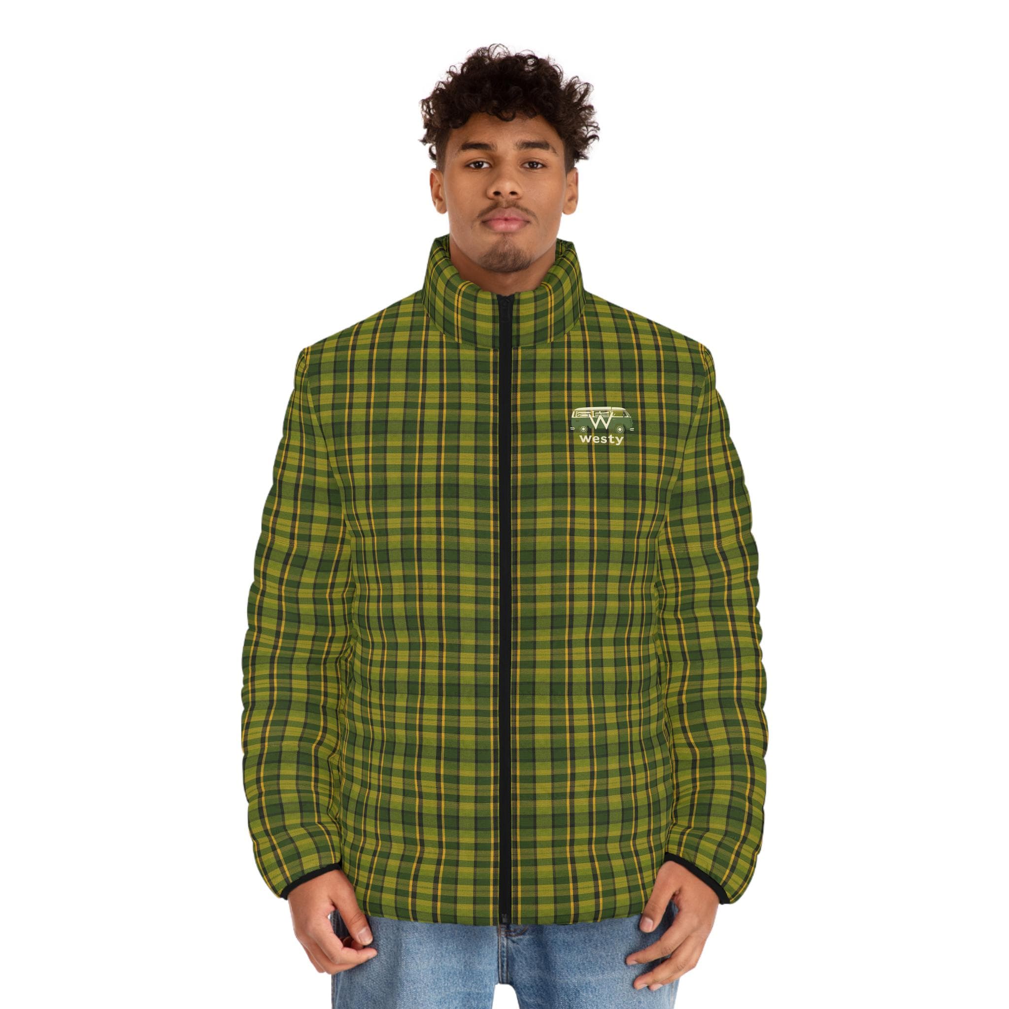 Westy Green Westfalia Plaid Pattern Puffer Jacket