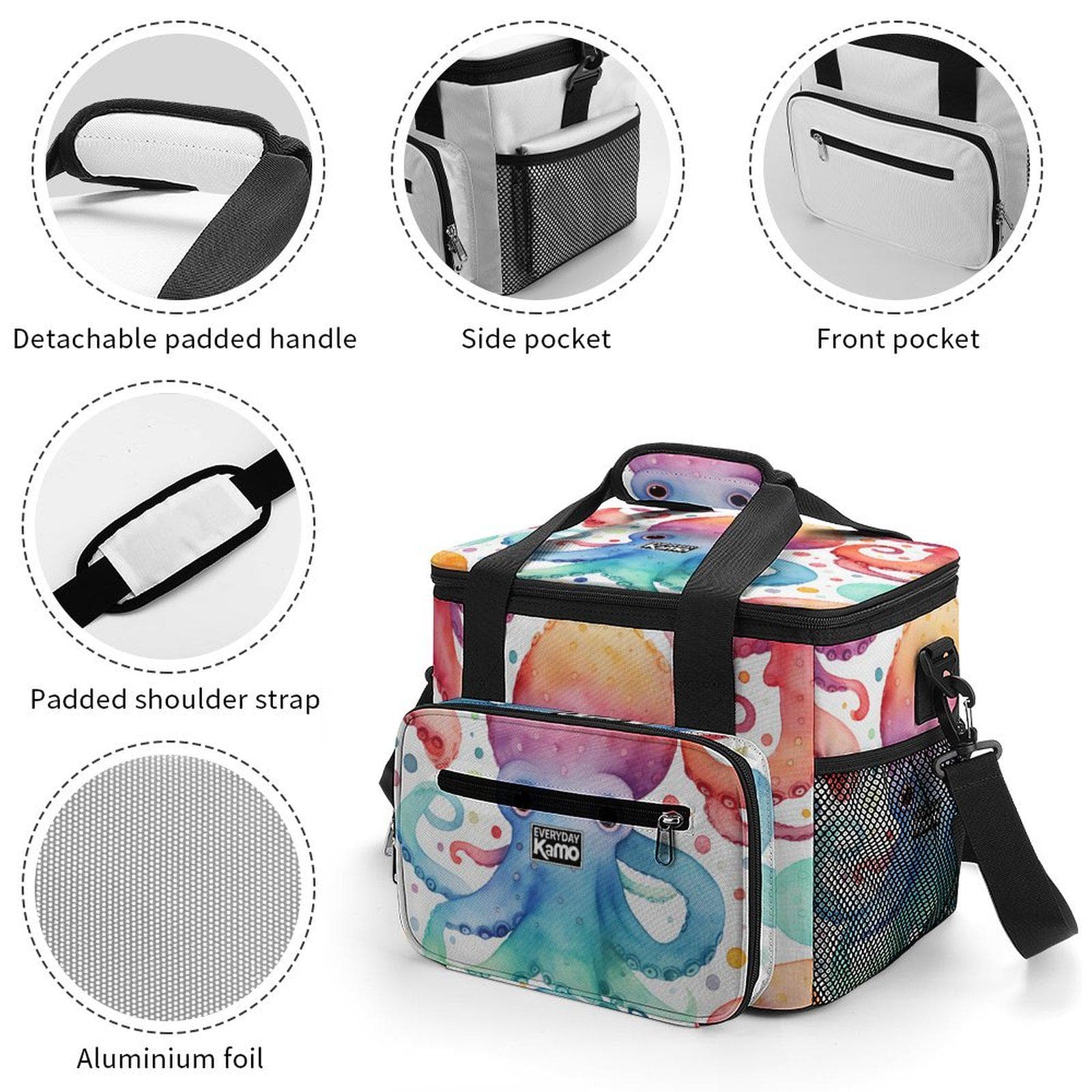 Everyday Kamo Colorful Octopus Insulated Cooler Bag | Large Collapsible Picnic & Beach Tote with Strap