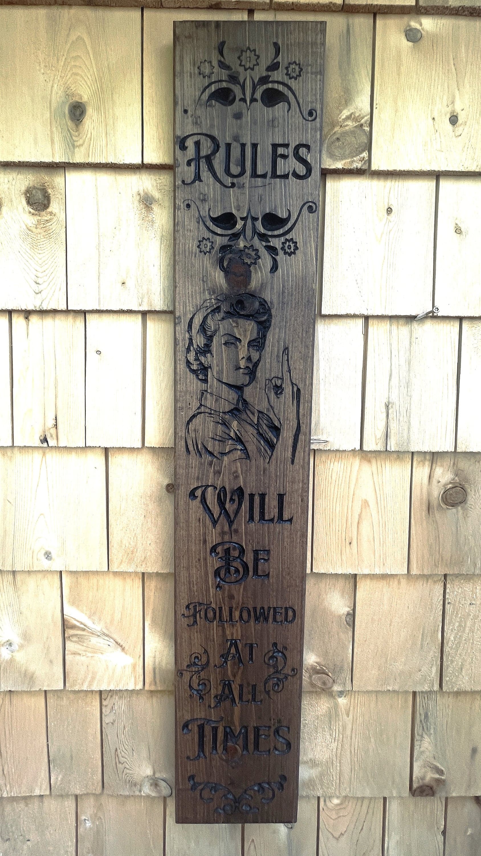 Vintage Rules Carved Real Pine Wooden Sign
