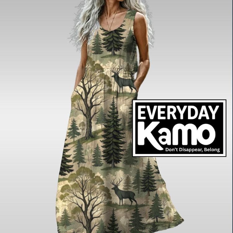 Everyday Kamo Forest Deer Maxi Dress | Summer Vacation & Casual Flowy Dress