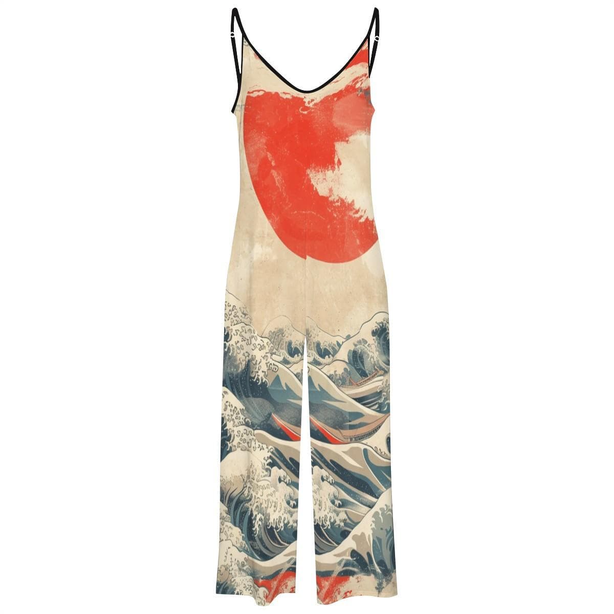 Hokusai Great Wave Jumpsuit | Polyester Spandex Wide Leg Romper