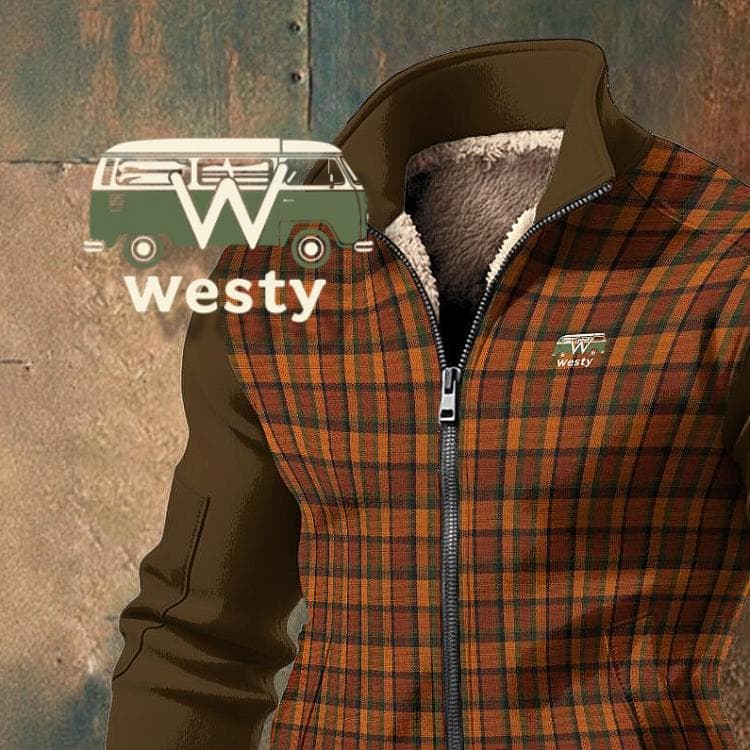 Vintage Orange Plaid Fleece Zip-Up Jacket | Westy Van Life Style