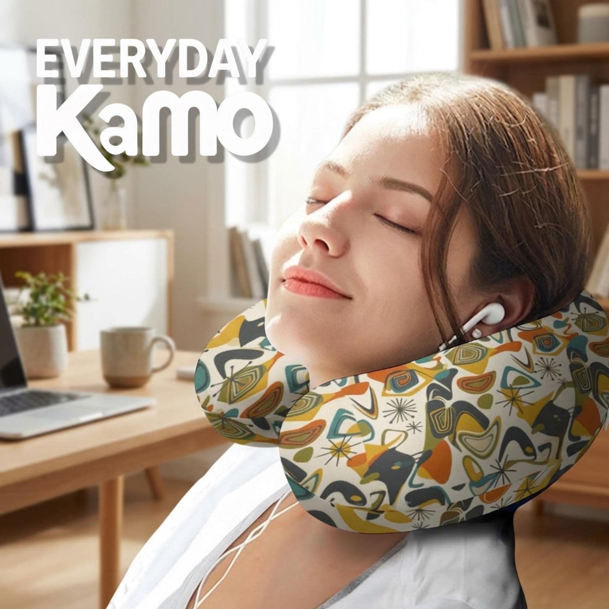 Mid-Century Modern Neck Pillow | Retro Atomic Travel Support | Memory Foam Comfort for Car, Plane, Home | Unique Gift