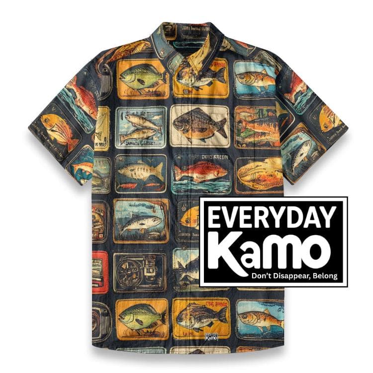 Vintage Fish Print Shirt | Men's Slub Cotton Angler Aloha Top