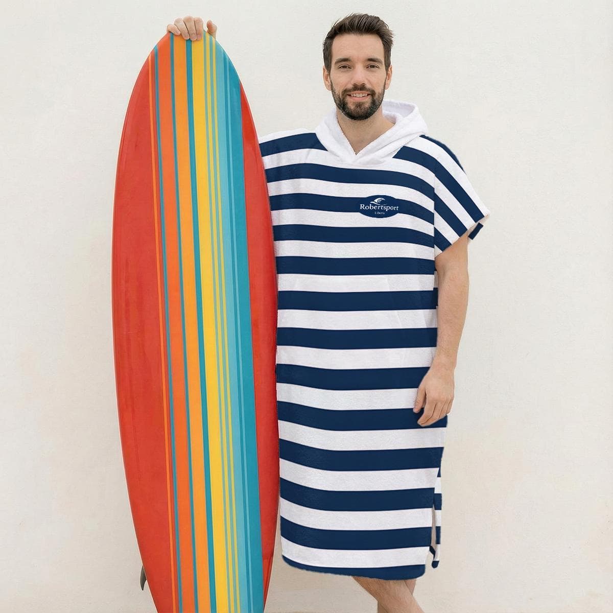 Navy Stripe Hooded Surf Poncho | Quick Dry Terry Changing Robe