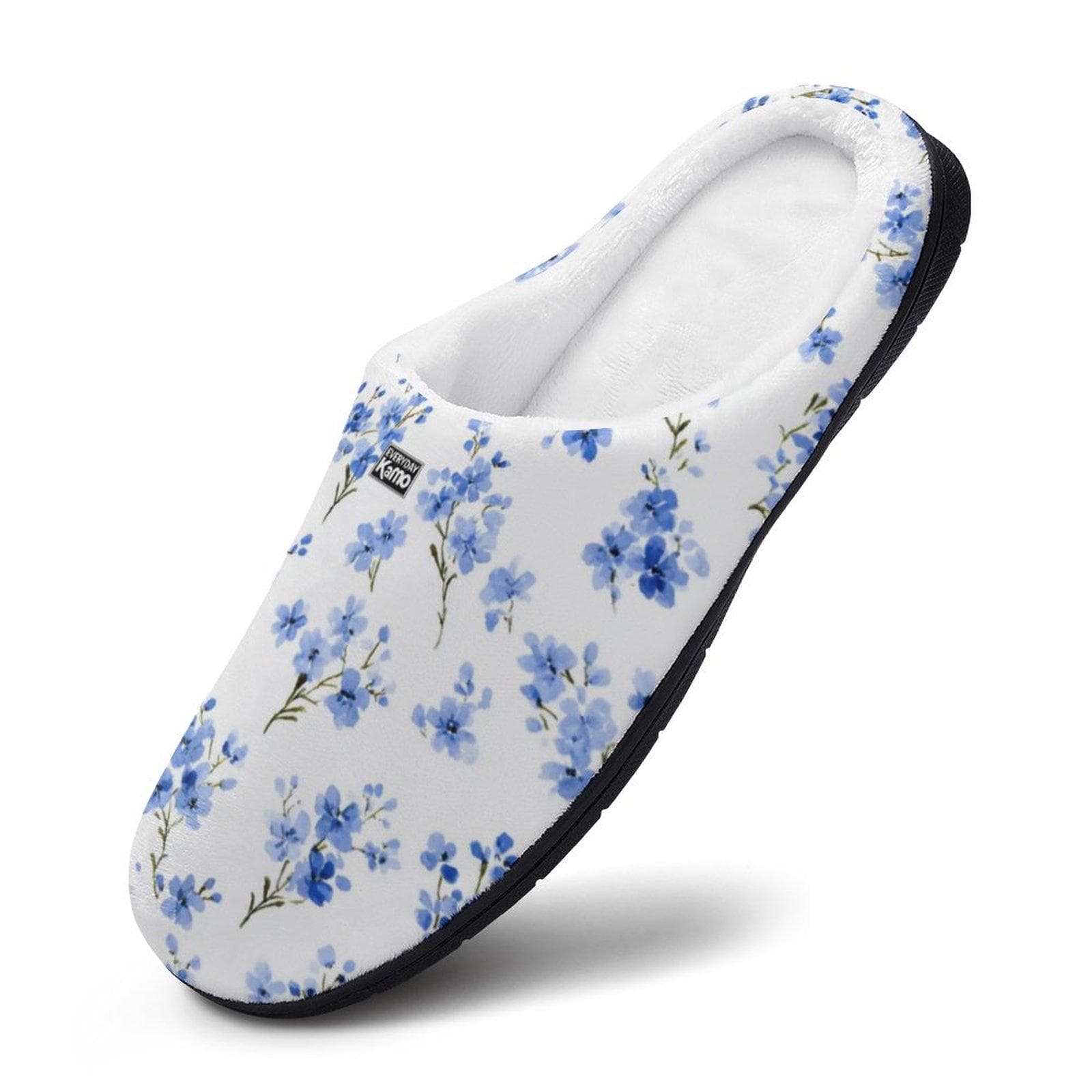 Everyday Kamo Blue Blossom Cotton Slippers - Cozy Floral House Shoes with Anti-Skid Sole, Perfect Gift for Her