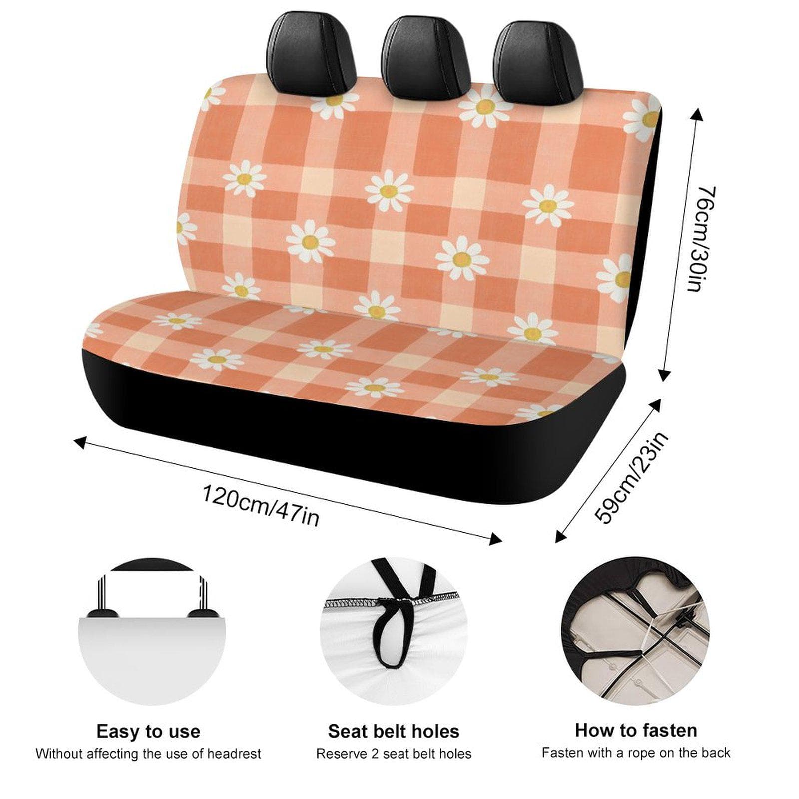Peach Gingham Daisy Car Back Seat Cover | Universal Fit Boho Aesthetic