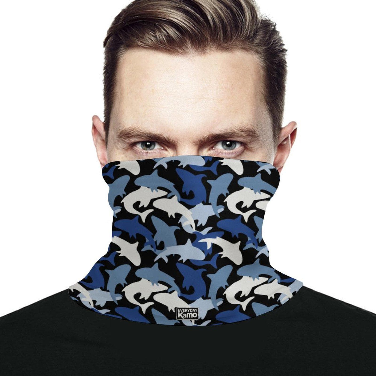 Blue Shark Camo Neck Gaiter | Adjustable Face Mask, Headwear