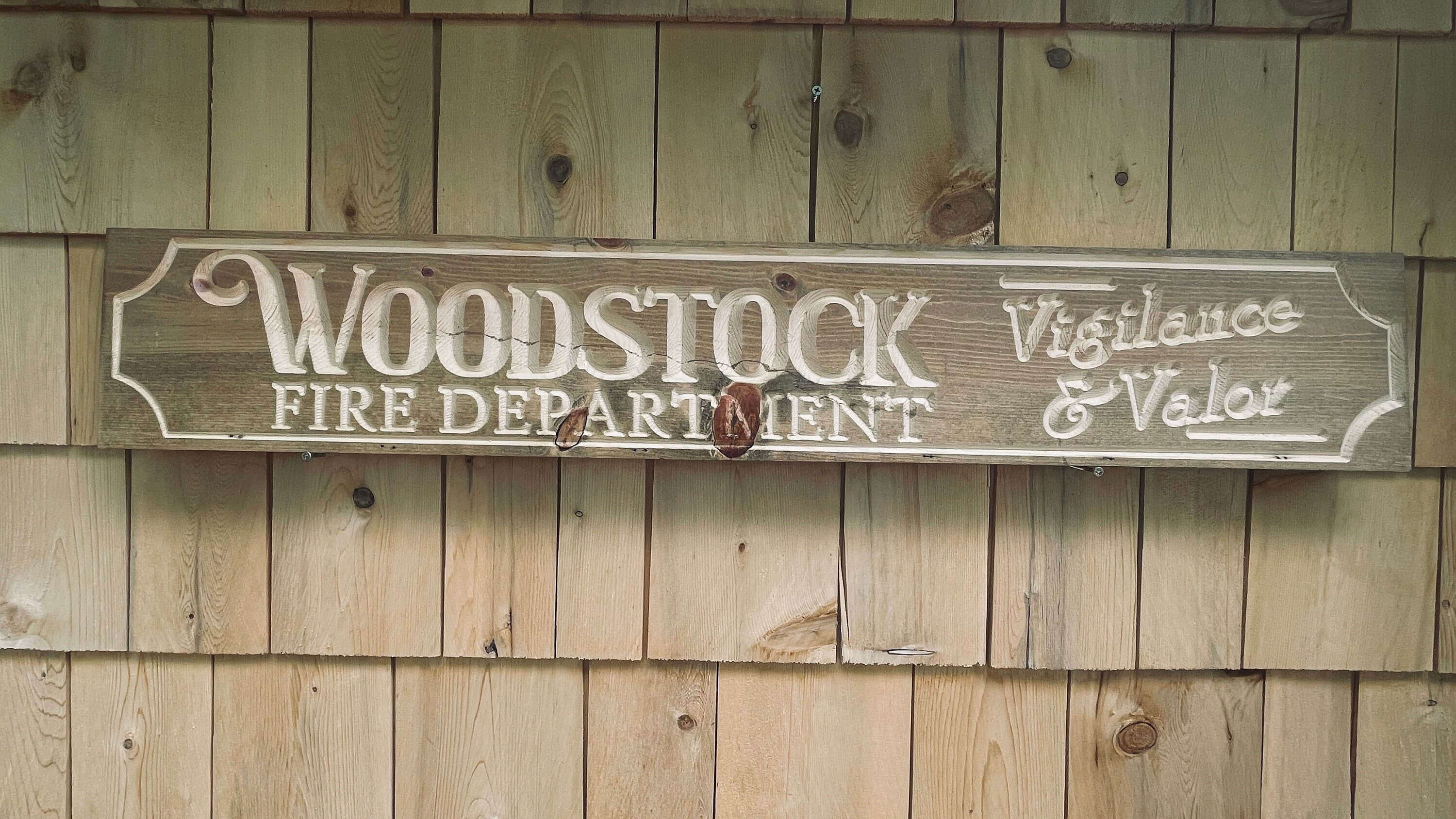 Woodstock Fire Department Real Pine Wood Carved Sign
