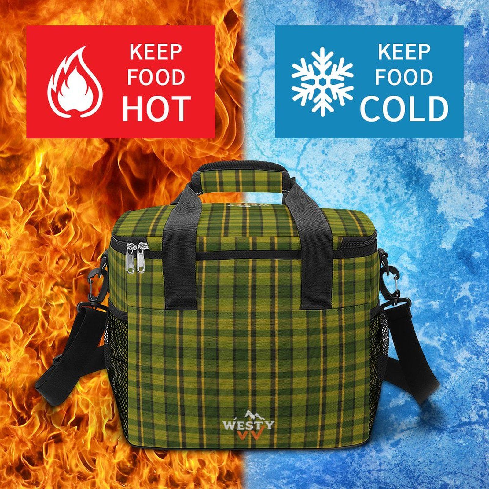 Green Plaid 30-Can Insulated Cooler Bag with Strap