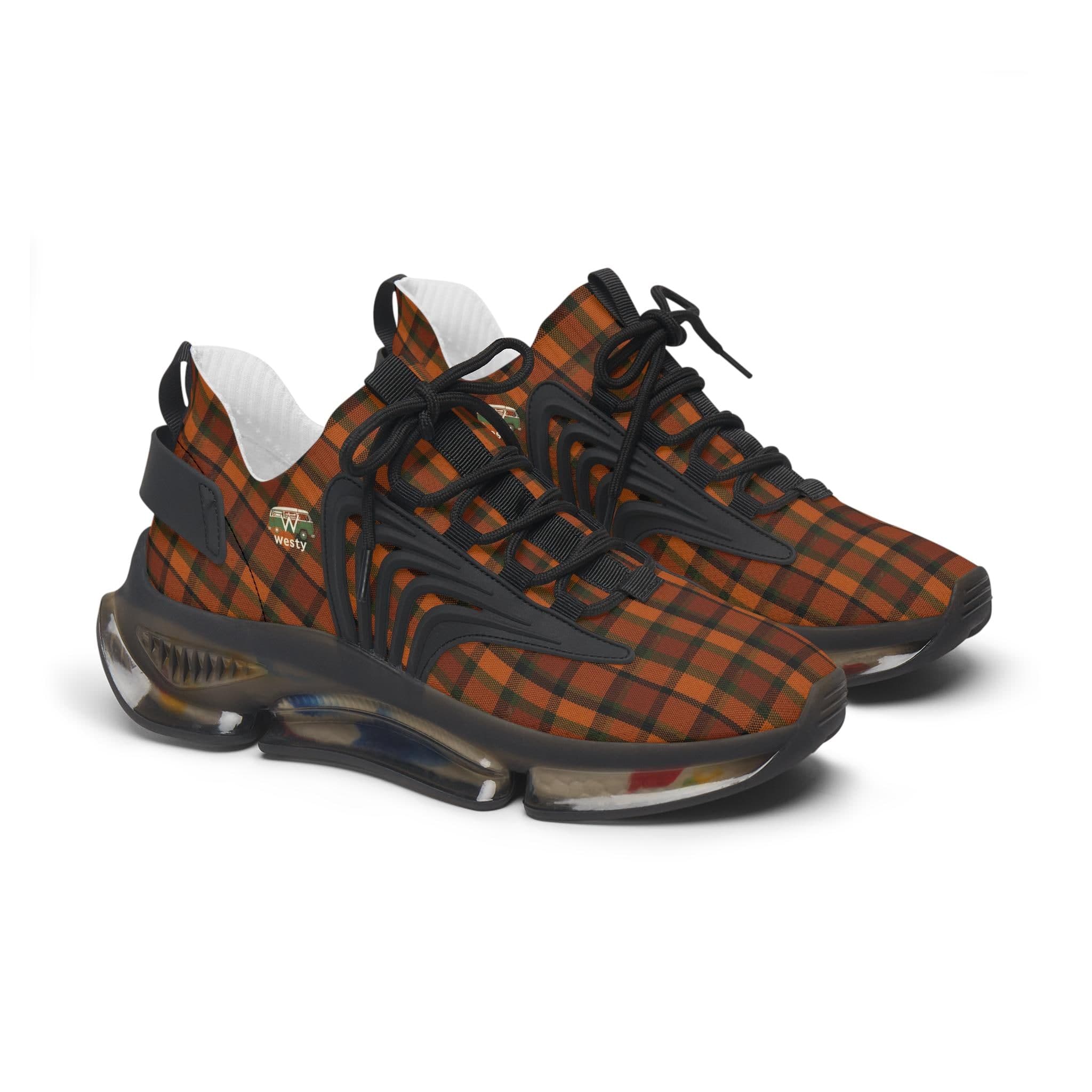 Westy Plaid Sneakers Women Orange Tartan VW Bus Camper Van Road Trip Shoes