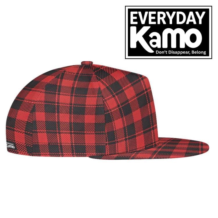 Everyday Kamo Unisex Red Plaid Snapback Hat | Adjustable Buffalo Flannel Cap | Flat Brim Lifestyle Accessory