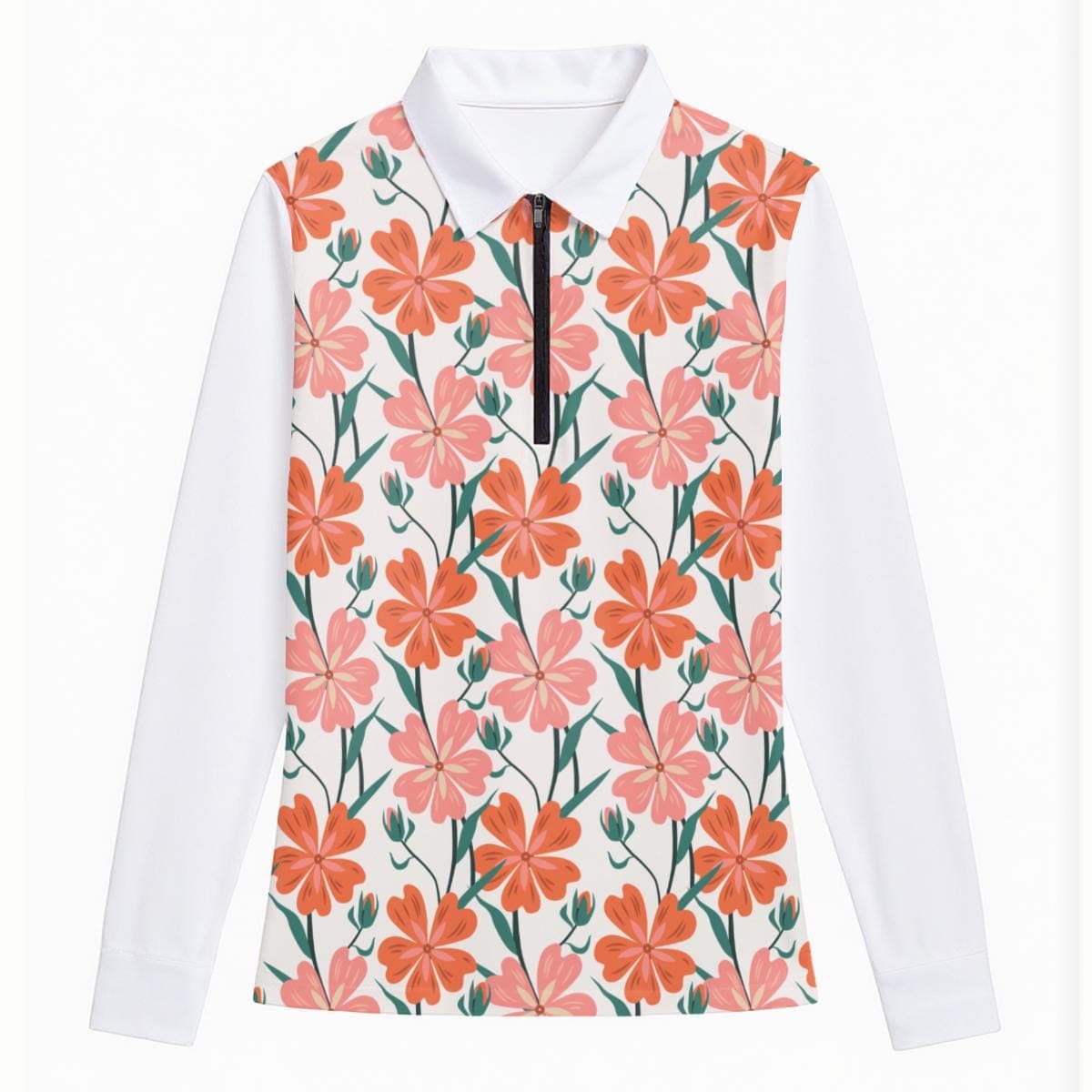 Floral Quarter Zip Polo | Women's Long Sleeve Sporty Top