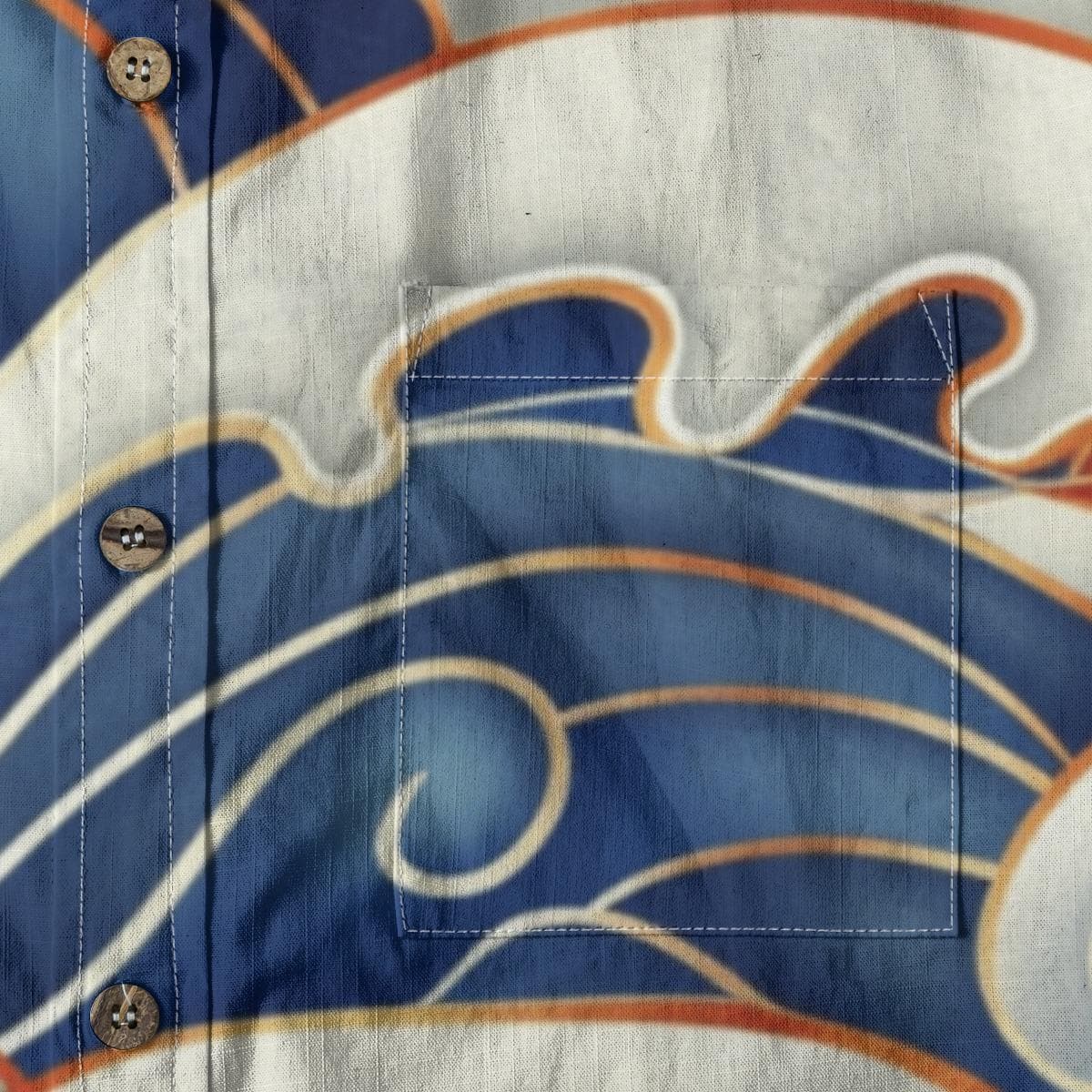 Japanese Wave Cotton Shirt | Men's Ocean Print Aloha Top | Slub Cotton Summer Button Up