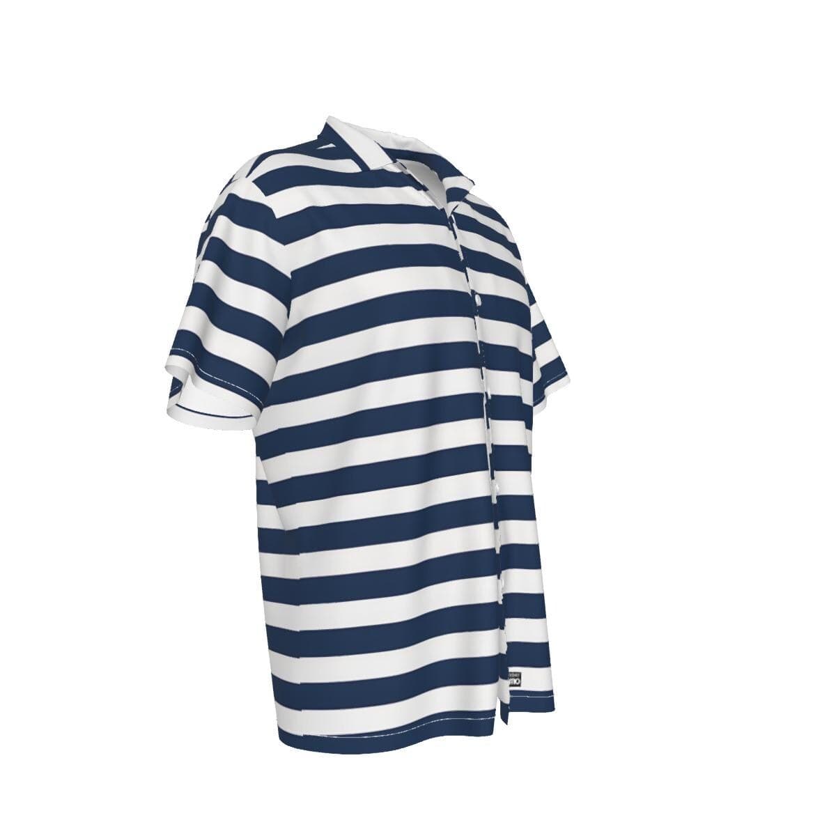 Men's Nautical Stripe Hawaiian Shirt | Navy White Short Sleeve Button Down | Breathable Summer Beach & Resort Wear