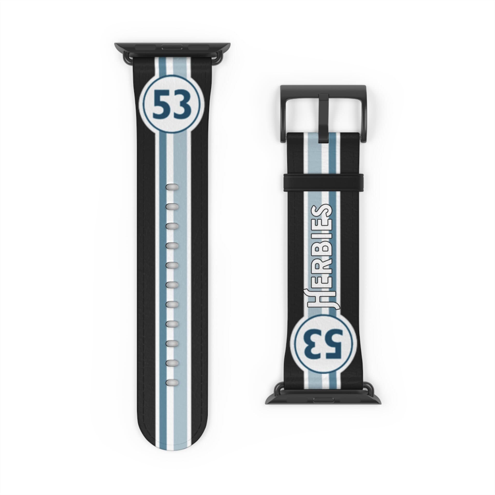 Herbies #53 Apple Watch Band Light Blue Black Stripe Faux Leather