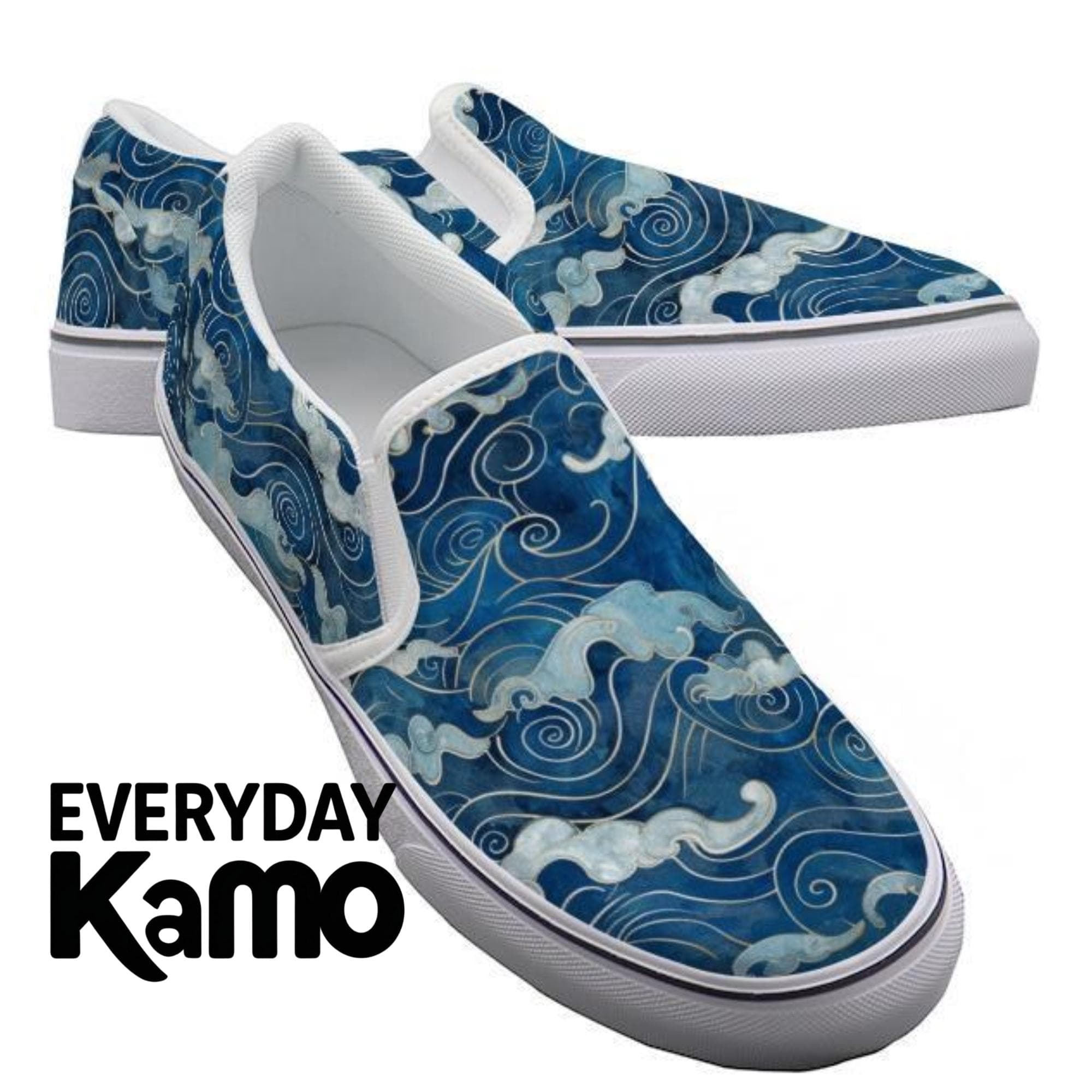 Men's Blue Wave Slip-On Canvas Shoes | Custom Ocean Pattern